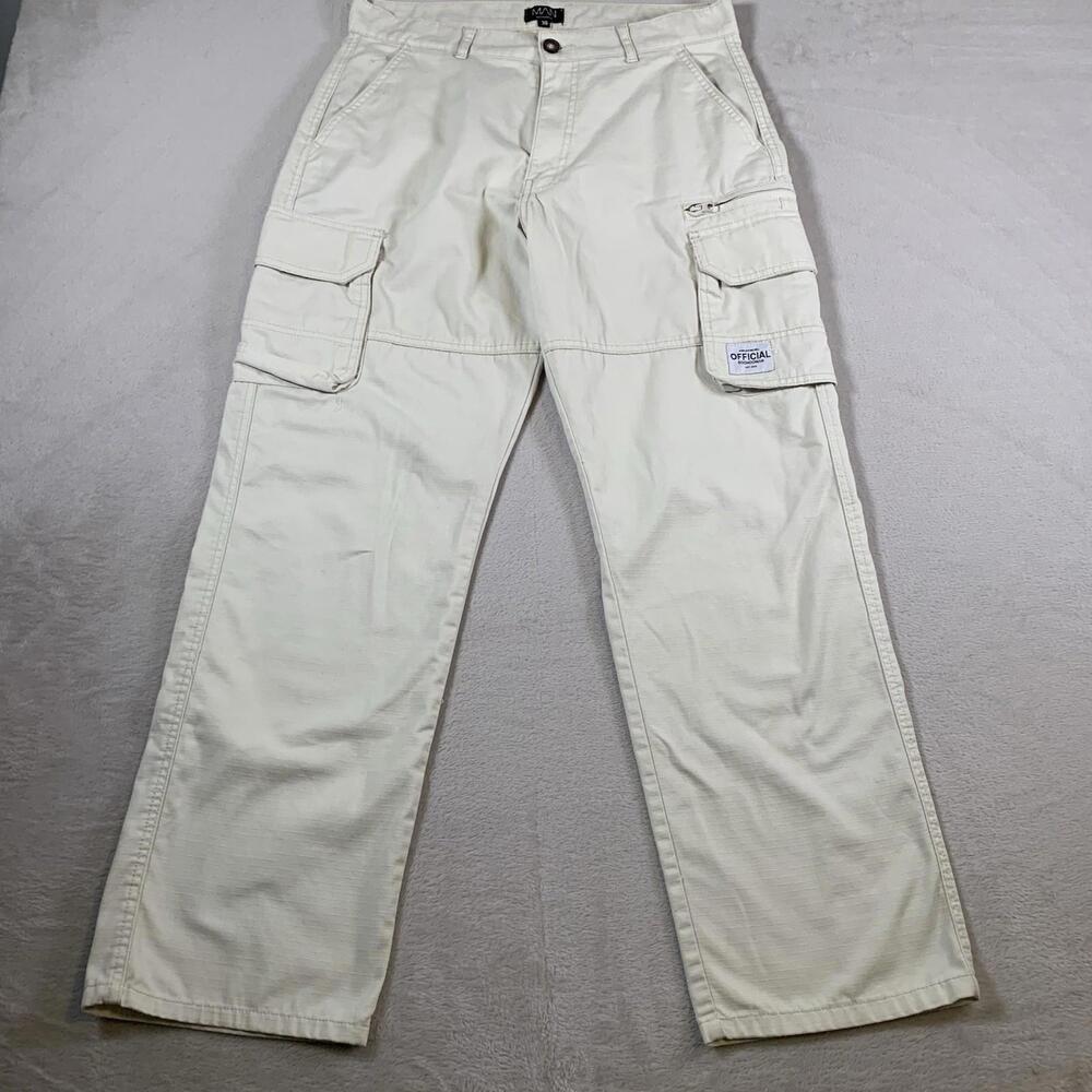 Boohoo Man Pants Mens 30 Beige Mid Rise Straight Leg Cargo‎ Y2K Adult Outdoors